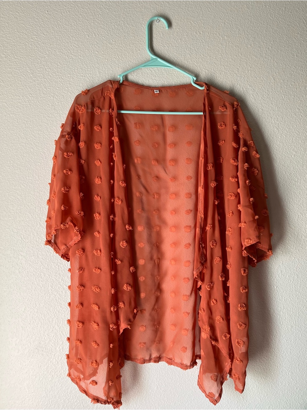 Sheer Orange Textured Kimono Cardigan
